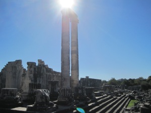 the massive columns under the glare of the sun